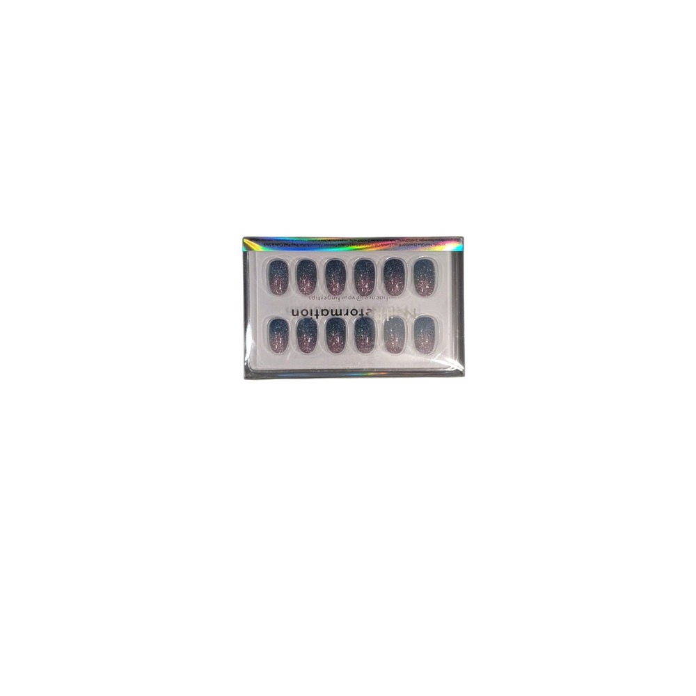NailReformation Press On Nails 32ct Glitter Ombre Blue Pink Almond Shape Kit